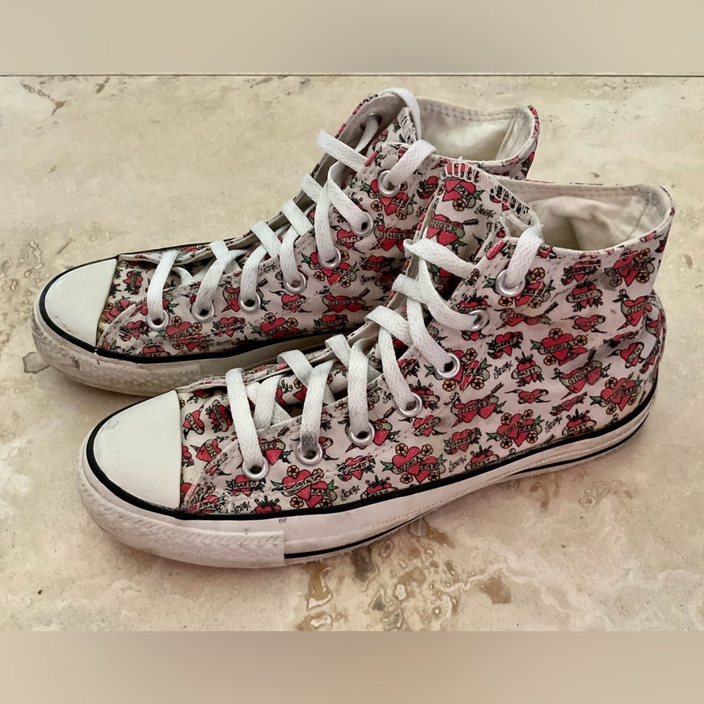 CONVERSE CHUCK TAYLORS ● Unisex ● Names in Hearts High-Top Sneakers ● Y2K